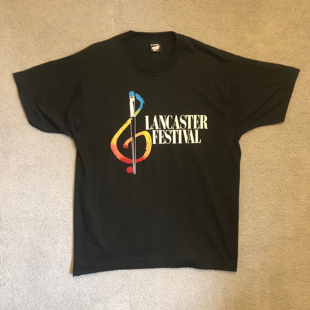 Vtg 90s Lancaster OH Festival Graphic Shirt XL Black Cotton‎ Single Stitch Art